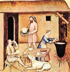 Cheesmaking, Tacuinum Sanitatis (XIV century). 
